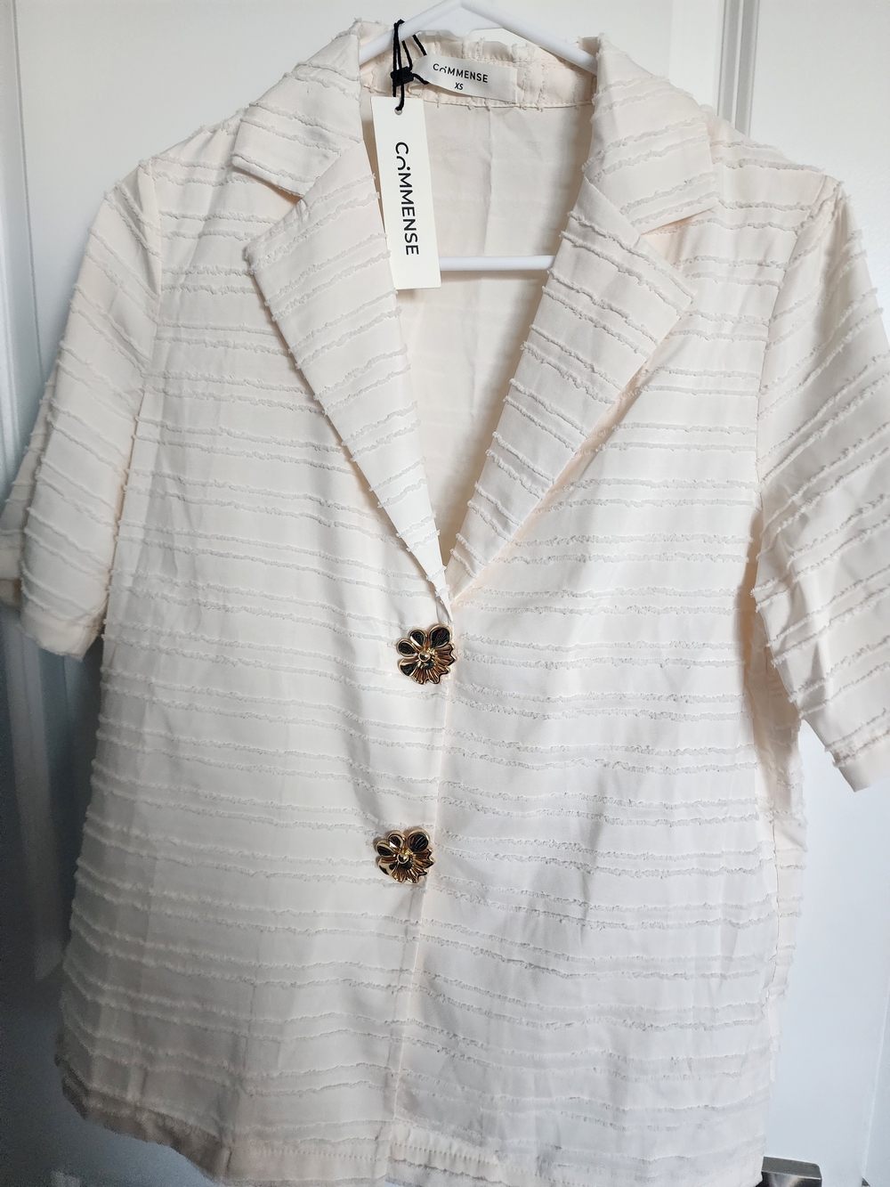 Commense 2 Piece Set Cream Textured Short Sleeve Oversized Top With Shorts